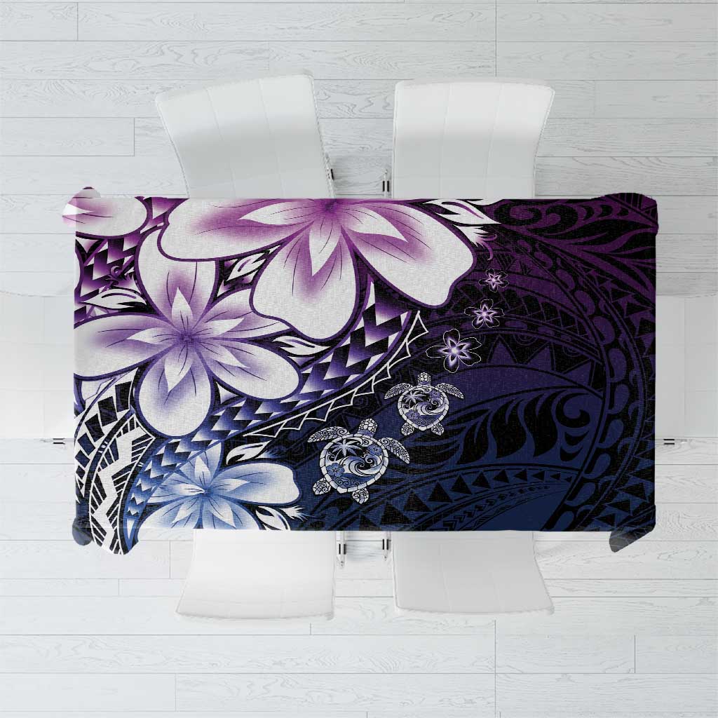 Polynesia Romantic Valentine Tablecloth Sea Turtle Couple With Purple Gradient Plumeria LT05 Purple - Polynesian Pride