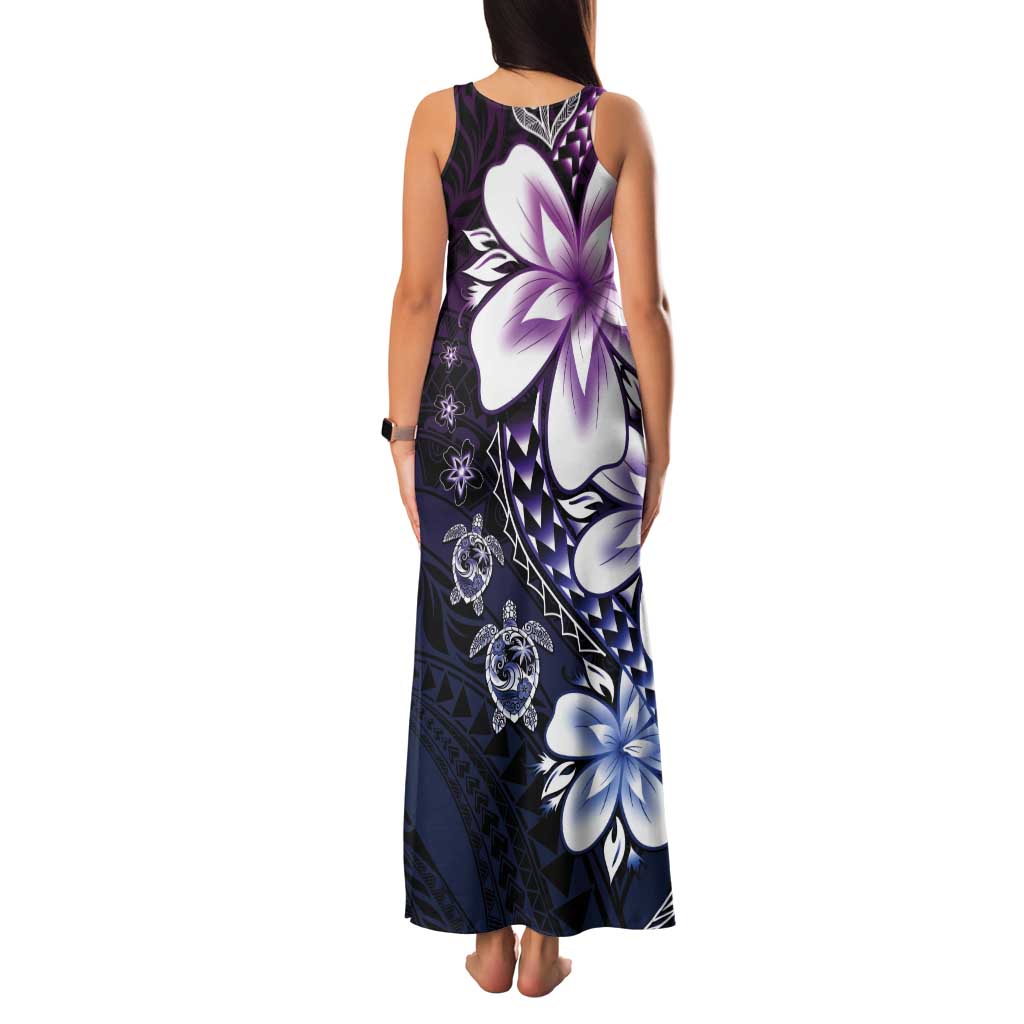 Polynesia Romantic Valentine Tank Maxi Dress Sea Turtle Couple With Purple Gradient Plumeria LT05 - Polynesian Pride