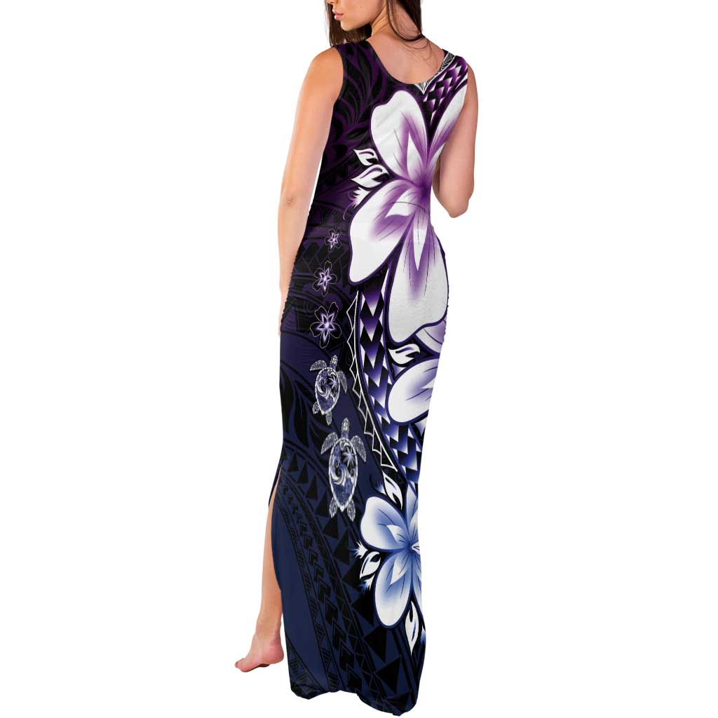 Polynesia Romantic Valentine Tank Maxi Dress Sea Turtle Couple With Purple Gradient Plumeria LT05 - Polynesian Pride