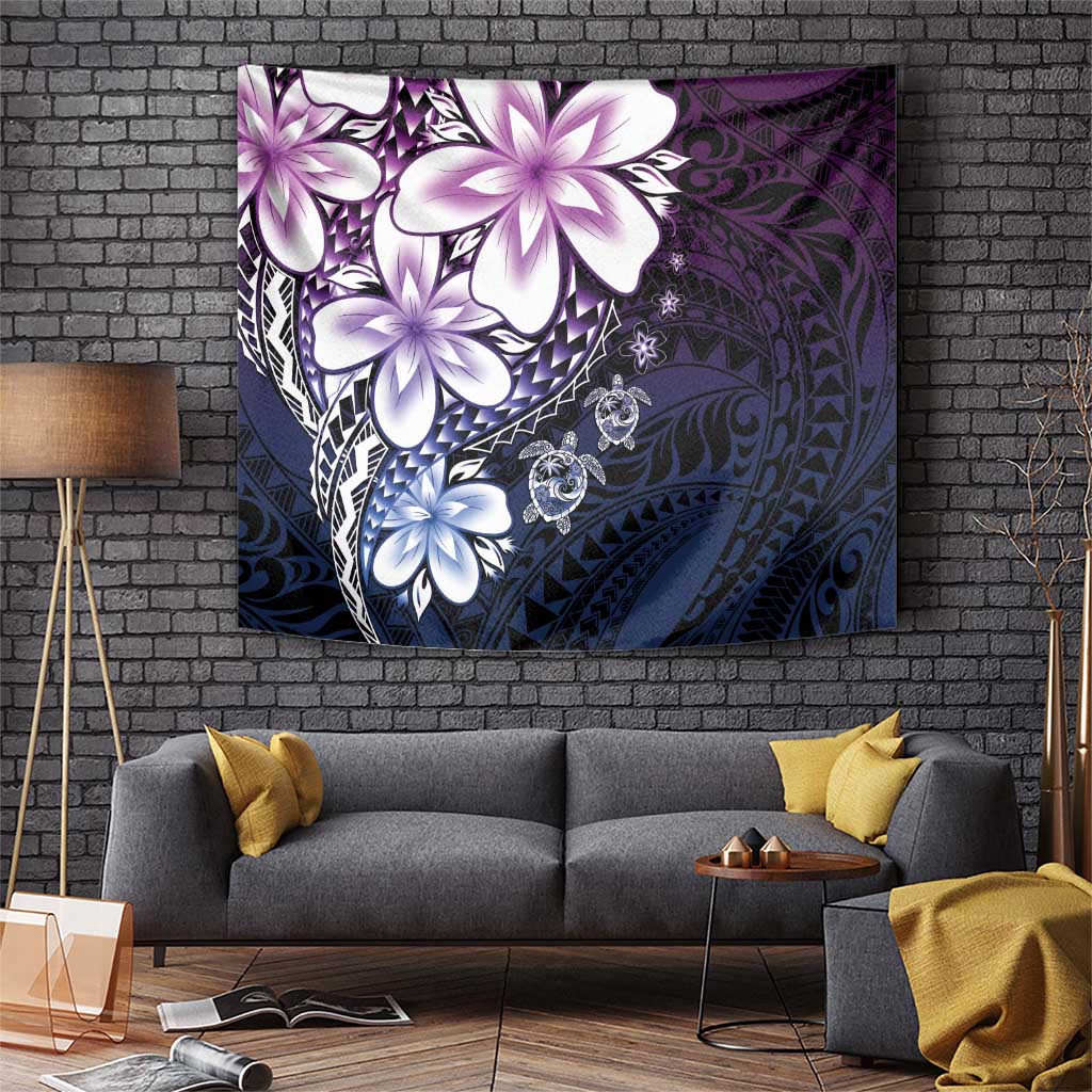 Polynesia Romantic Valentine Tapestry Sea Turtle Couple With Purple Gradient Plumeria LT05 Purple - Polynesian Pride