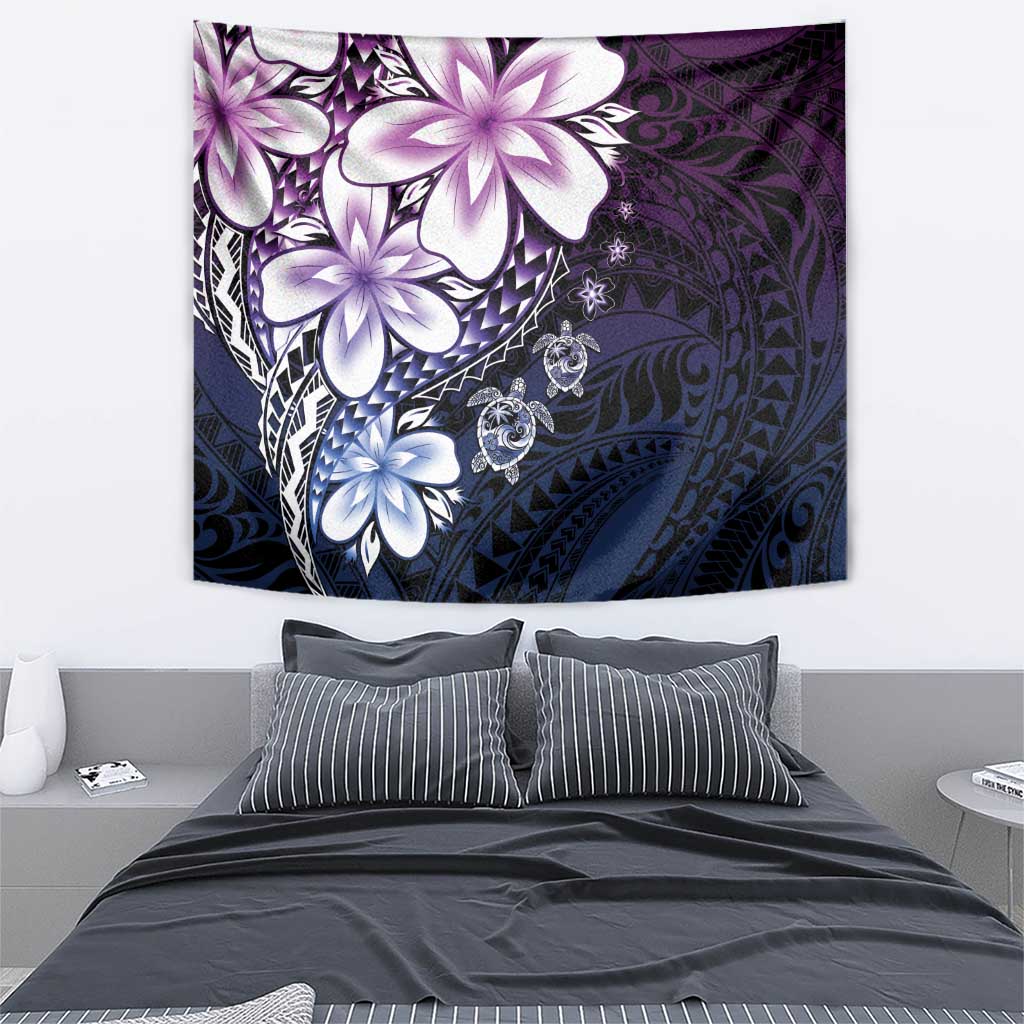 Polynesia Romantic Valentine Tapestry Sea Turtle Couple With Purple Gradient Plumeria LT05 - Polynesian Pride