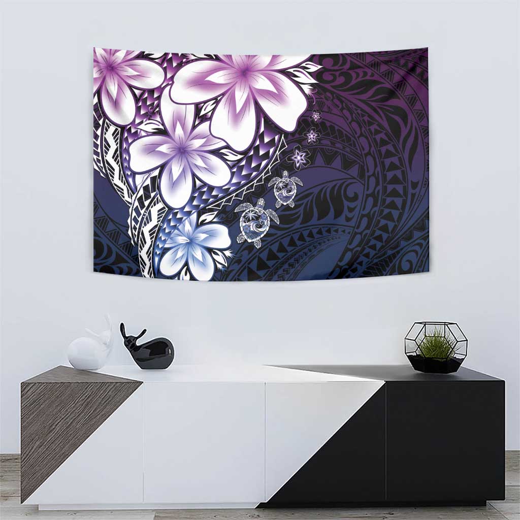 Polynesia Romantic Valentine Tapestry Sea Turtle Couple With Purple Gradient Plumeria LT05 - Polynesian Pride