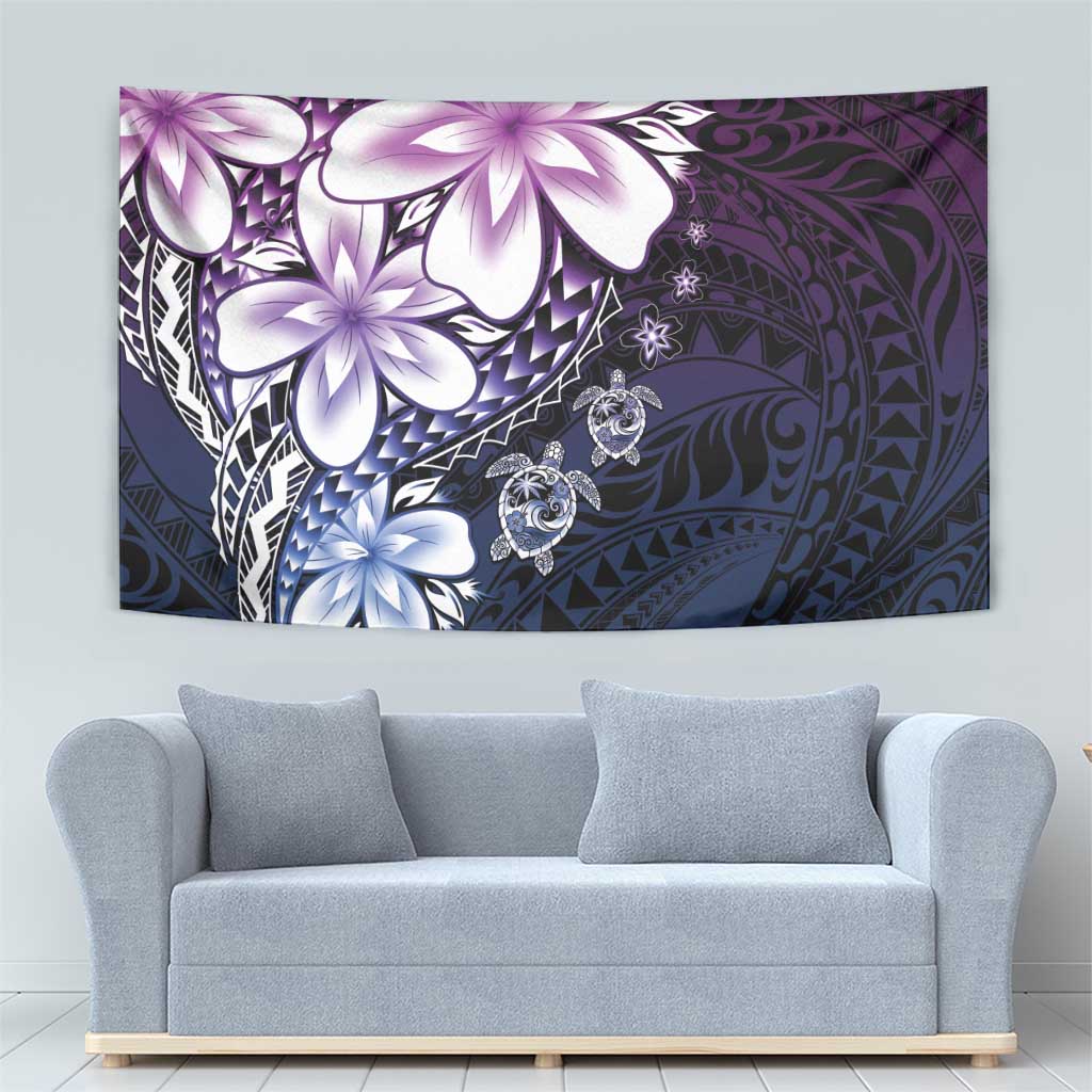 Polynesia Romantic Valentine Tapestry Sea Turtle Couple With Purple Gradient Plumeria LT05 - Polynesian Pride