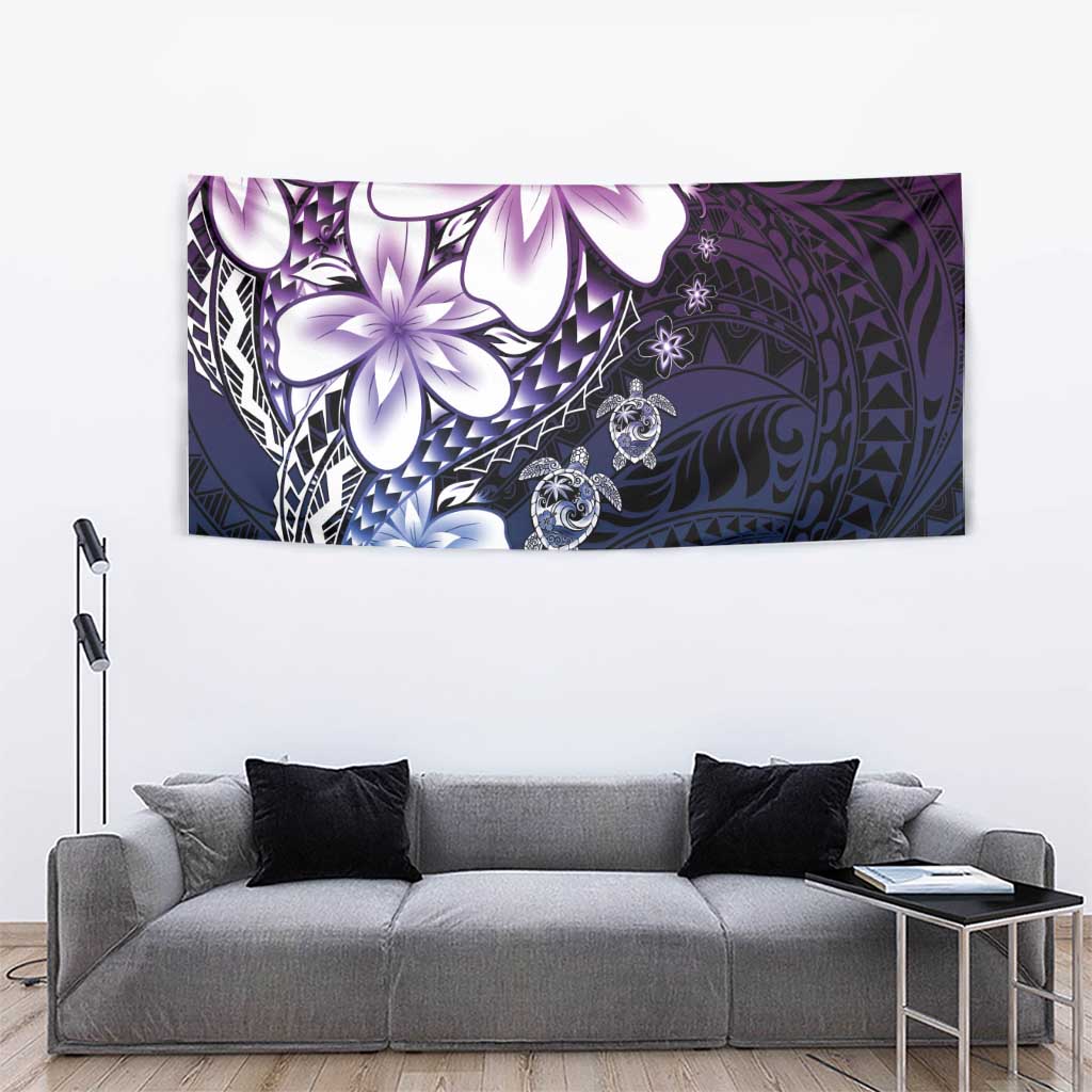 Polynesia Romantic Valentine Tapestry Sea Turtle Couple With Purple Gradient Plumeria LT05 - Polynesian Pride