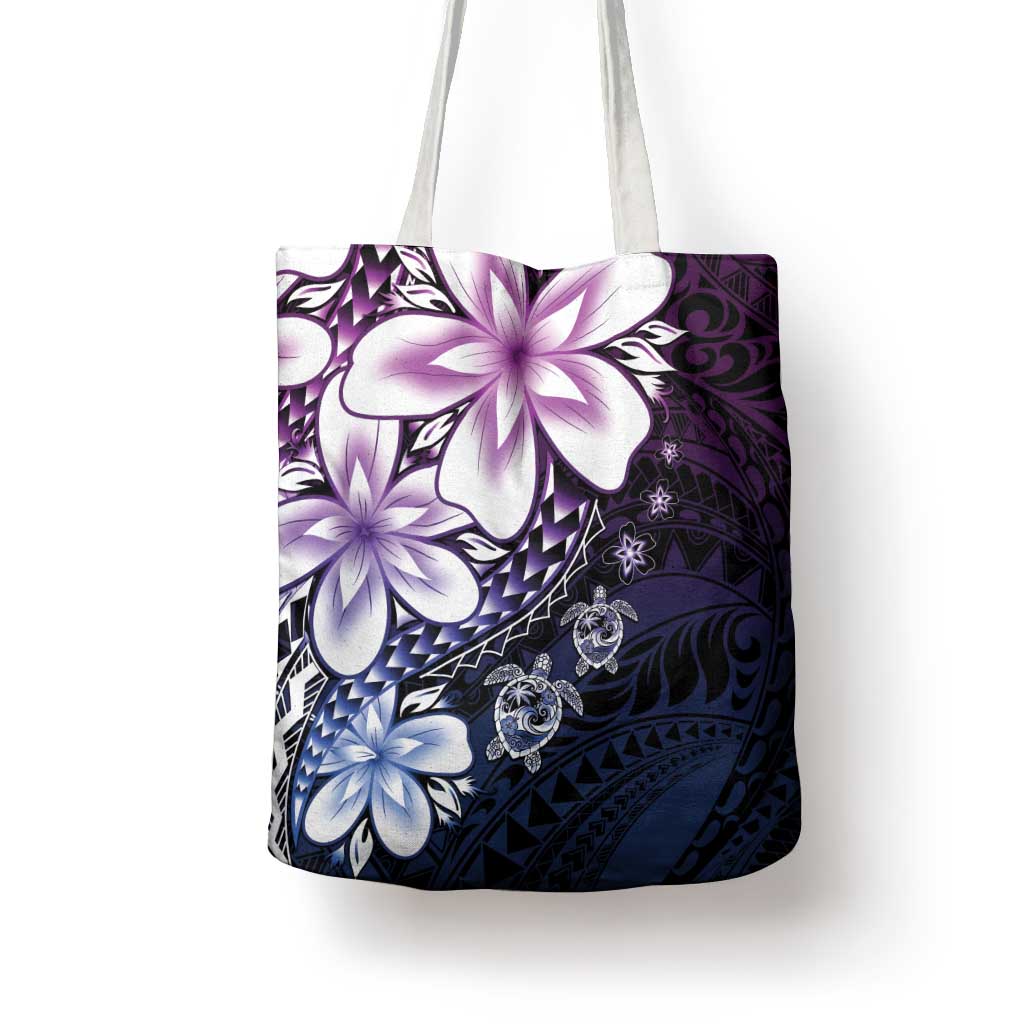 Polynesia Romantic Valentine Tote Bag Sea Turtle Couple With Purple Gradient Plumeria LT05 - Polynesian Pride