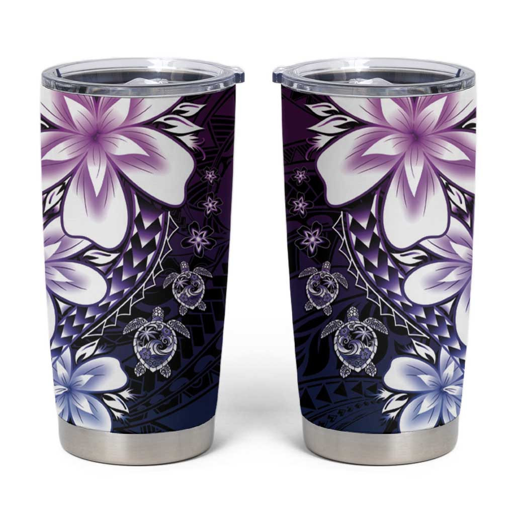 Polynesia Romantic Valentine Tumbler Cup Sea Turtle Couple With Purple Gradient Plumeria LT05 Purple - Polynesian Pride