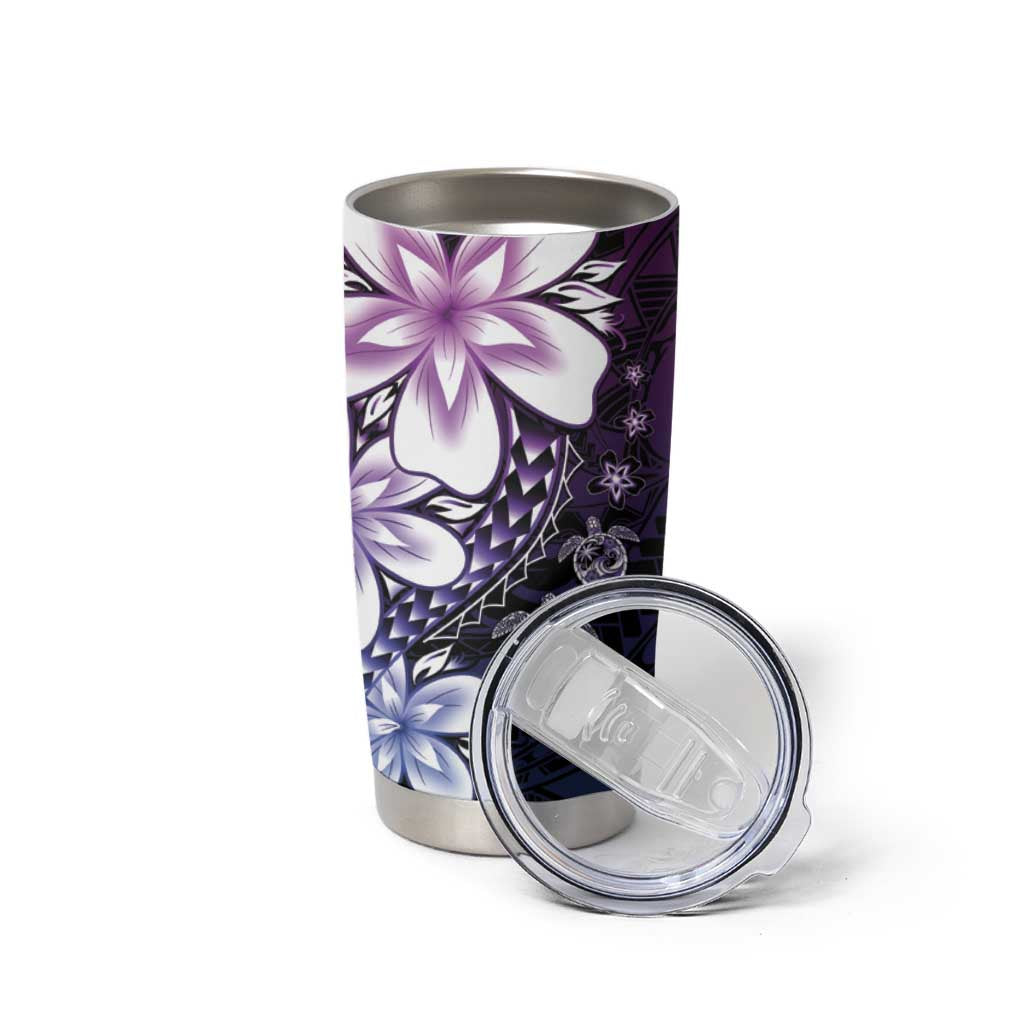 Polynesia Romantic Valentine Tumbler Cup Sea Turtle Couple With Purple Gradient Plumeria LT05 - Polynesian Pride