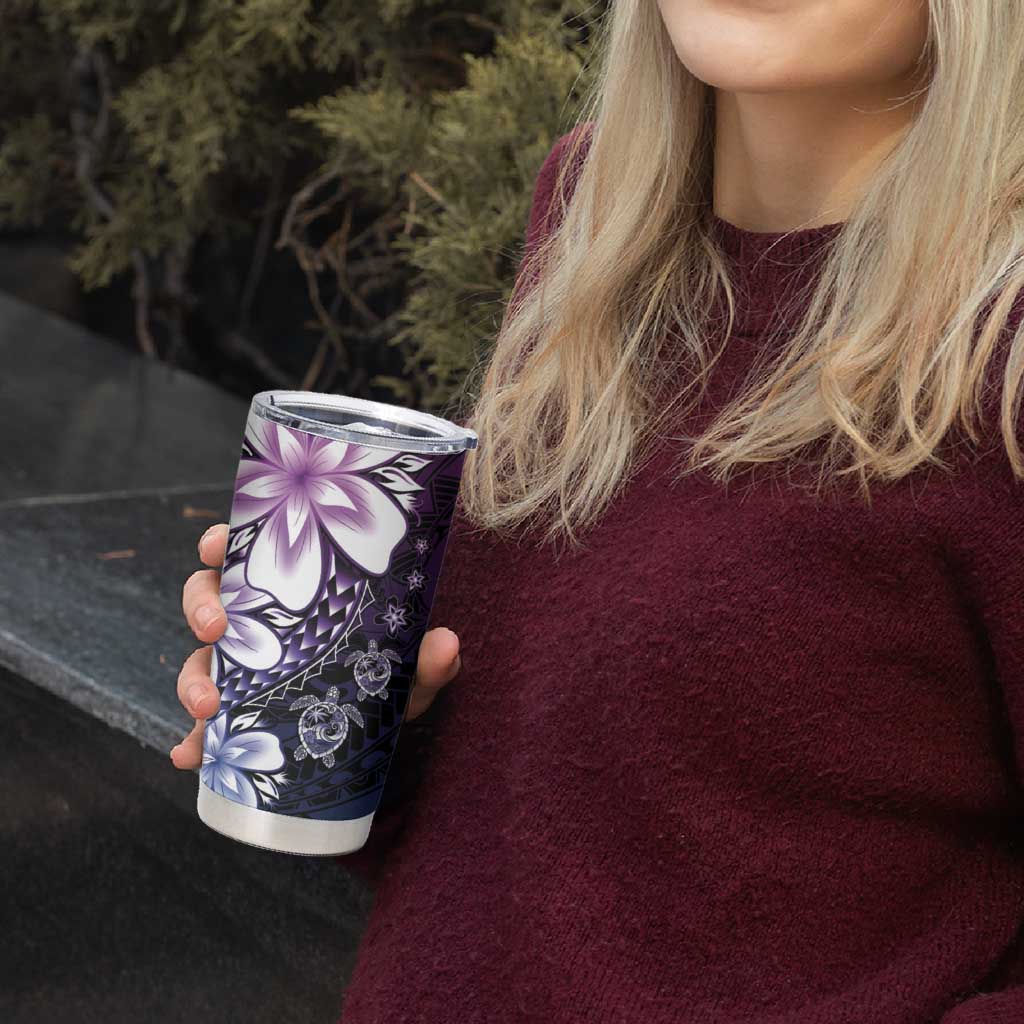 Polynesia Romantic Valentine Tumbler Cup Sea Turtle Couple With Purple Gradient Plumeria LT05 - Polynesian Pride