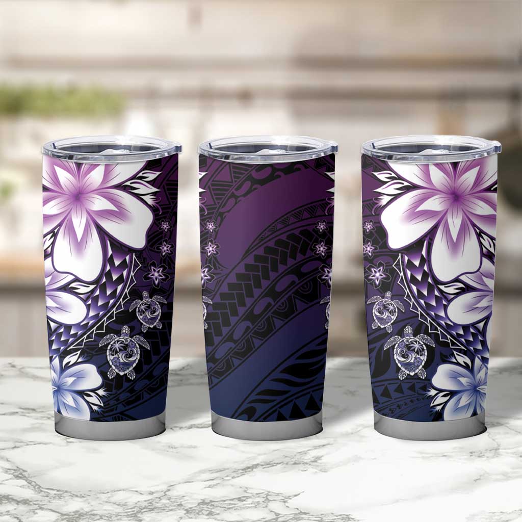 Polynesia Romantic Valentine Tumbler Cup Sea Turtle Couple With Purple Gradient Plumeria LT05 - Polynesian Pride
