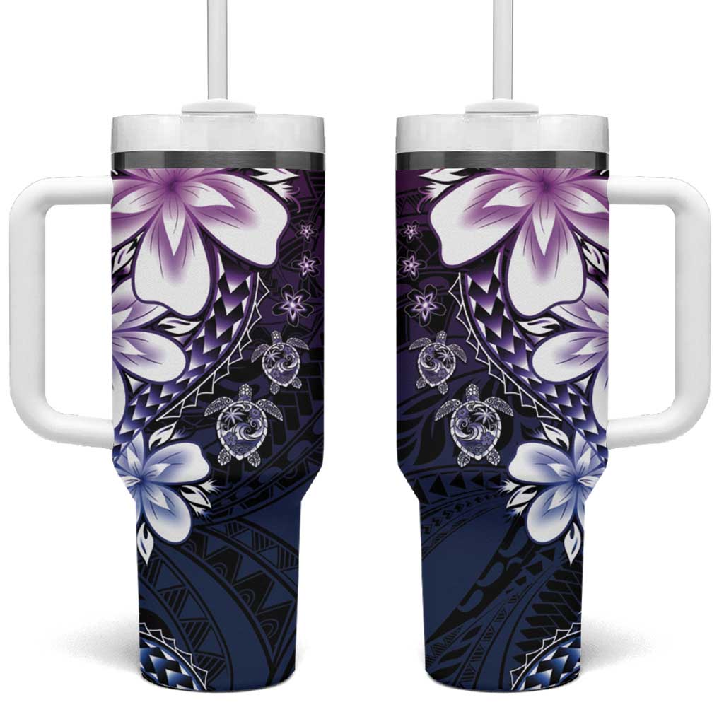 Polynesia Romantic Valentine Tumbler With Handle Sea Turtle Couple With Purple Gradient Plumeria LT05 One Size: 40 oz Purple - Polynesian Pride
