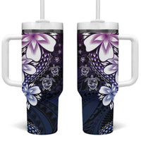 Polynesia Romantic Valentine Tumbler With Handle Sea Turtle Couple With Purple Gradient Plumeria LT05 One Size: 40 oz Purple - Polynesian Pride