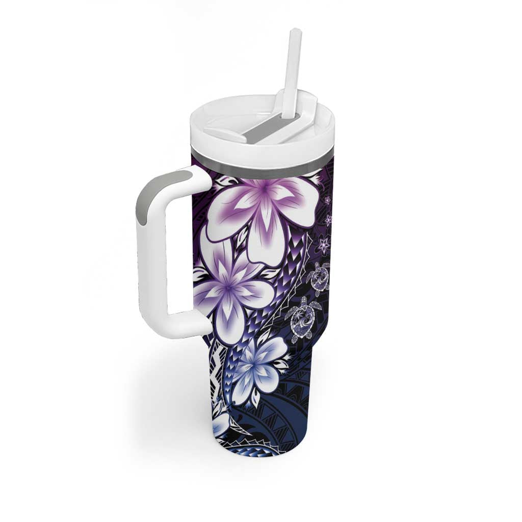 Polynesia Romantic Valentine Tumbler With Handle Sea Turtle Couple With Purple Gradient Plumeria LT05 - Polynesian Pride
