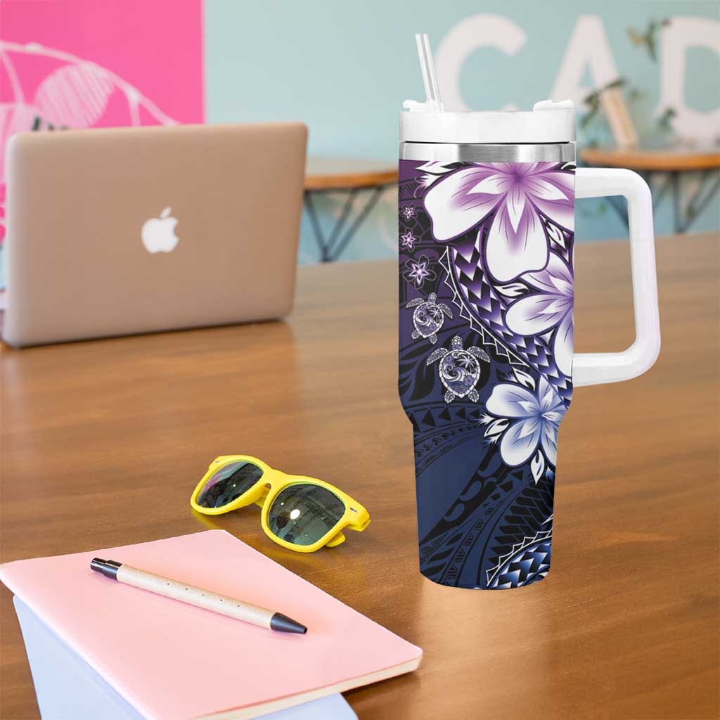 Polynesia Romantic Valentine Tumbler With Handle Sea Turtle Couple With Purple Gradient Plumeria LT05 - Polynesian Pride