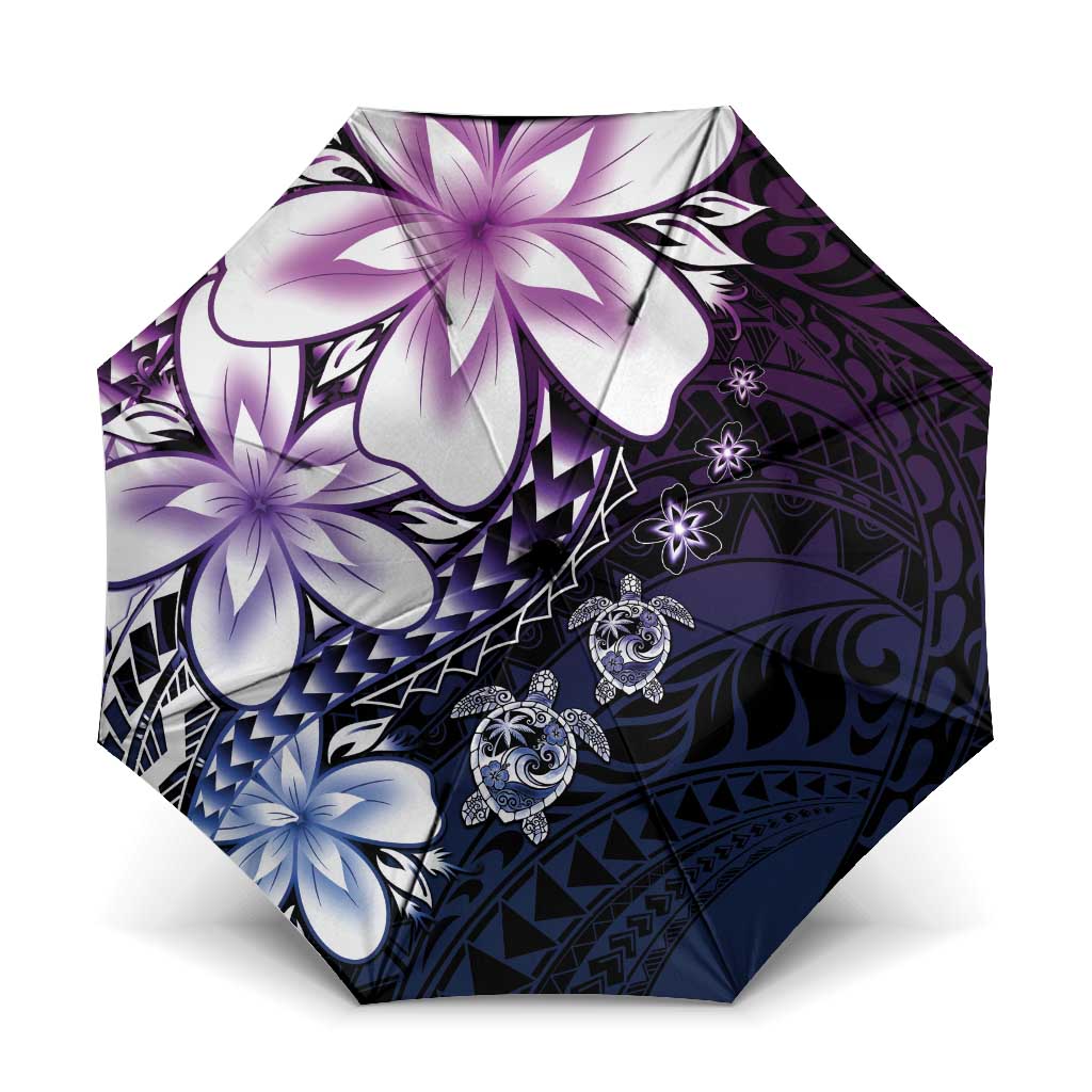 Polynesia Romantic Valentine Umbrella Sea Turtle Couple With Purple Gradient Plumeria LT05 One Size Folded 11.42 inch Opened Diameter 37.4 inch Purple - Polynesian Pride