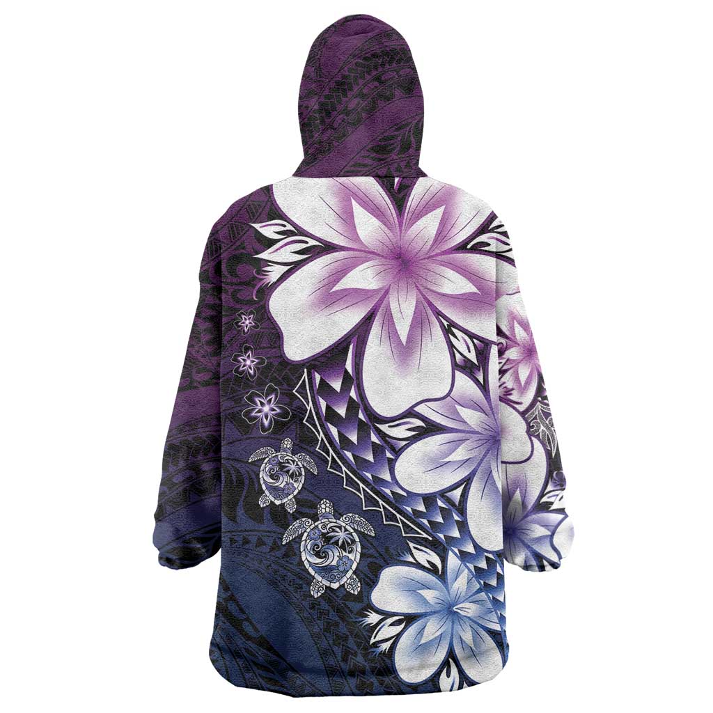 Polynesia Romantic Valentine Wearable Blanket Hoodie Sea Turtle Couple With Purple Gradient Plumeria LT05 - Polynesian Pride