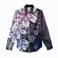 Polynesia Romantic Valentine Women Casual Shirt Sea Turtle Couple With Purple Gradient Plumeria LT05 - Polynesian Pride