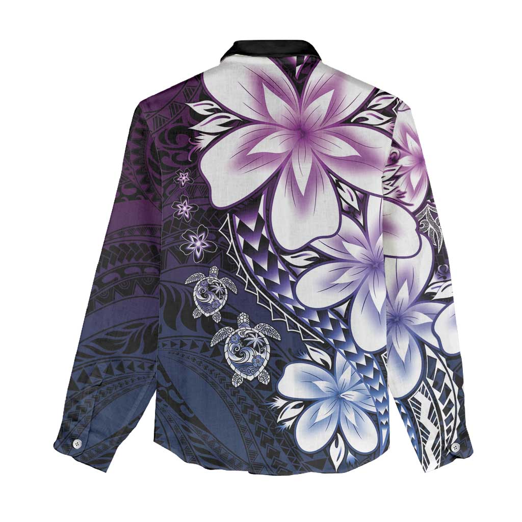 Polynesia Romantic Valentine Women Casual Shirt Sea Turtle Couple With Purple Gradient Plumeria LT05 - Polynesian Pride