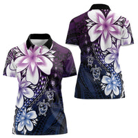 Polynesia Romantic Valentine Women Polo Shirt Sea Turtle Couple With Purple Gradient Plumeria LT05 - Polynesian Pride