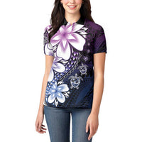 Polynesia Romantic Valentine Women Polo Shirt Sea Turtle Couple With Purple Gradient Plumeria LT05 - Polynesian Pride