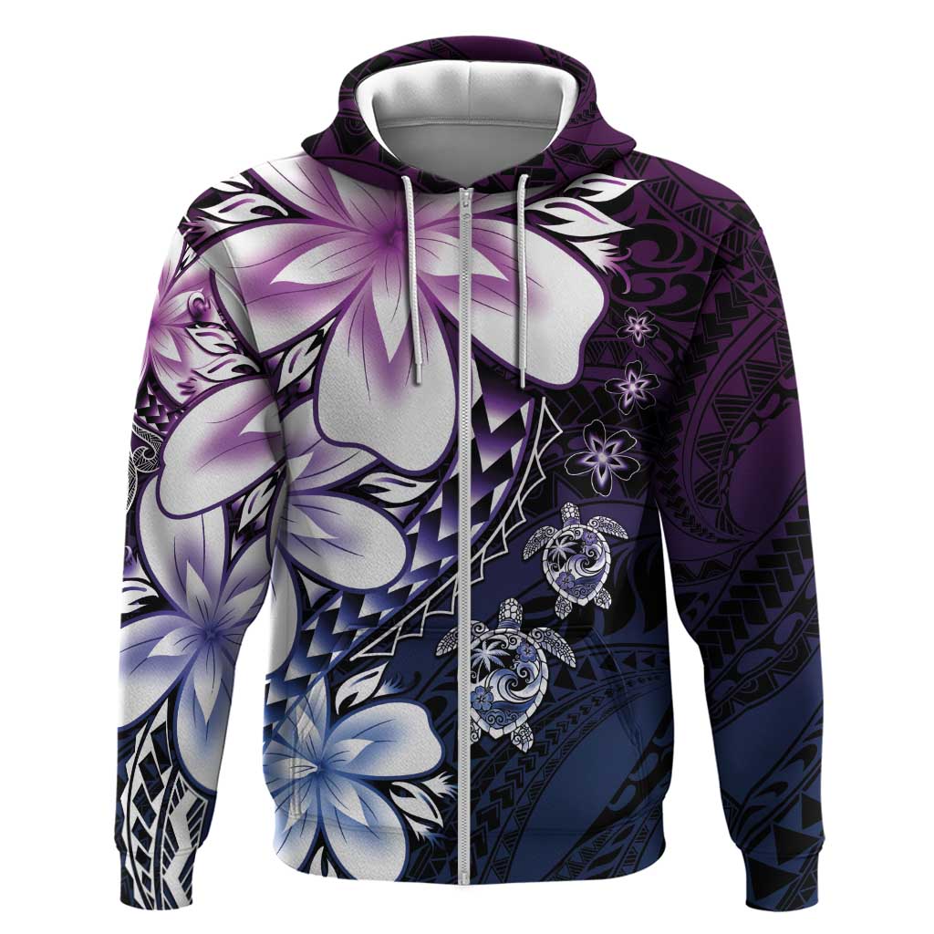 Polynesia Romantic Valentine Zip Hoodie Sea Turtle Couple With Purple Gradient Plumeria LT05 Zip Hoodie Purple - Polynesian Pride