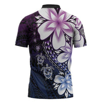 Polynesia Romantic Valentine Zipper Polo Shirt Sea Turtle Couple With Purple Gradient Plumeria LT05 - Polynesian Pride