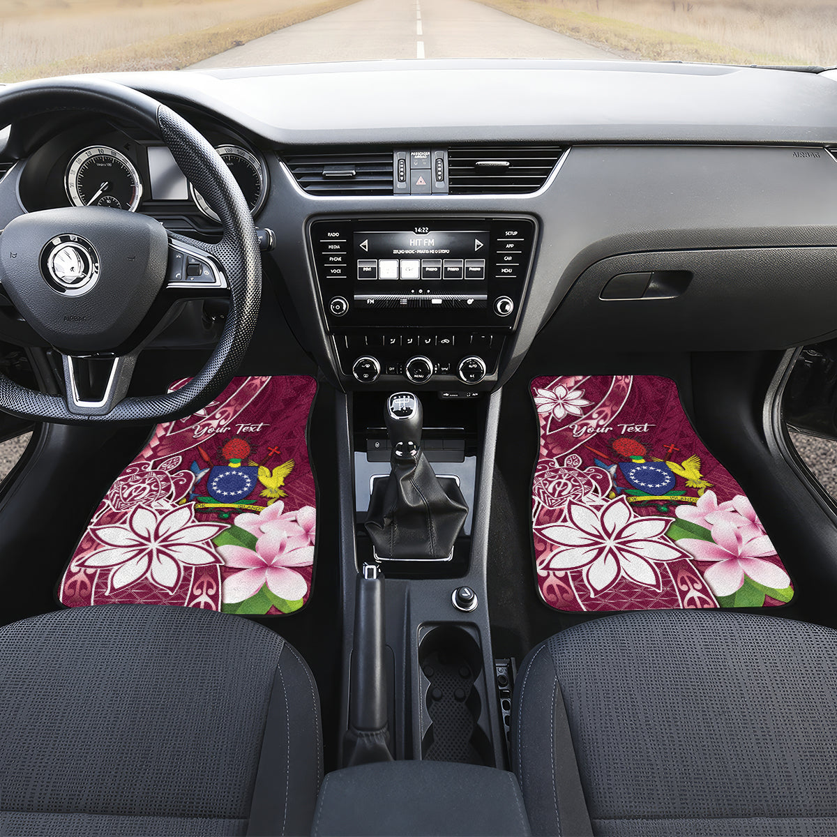 Personalised Cook Island Mangaia Gospel Day Car Mats Floral Tribal Pattern LT05 Set 2pcs - Front Maroon - Polynesian Pride