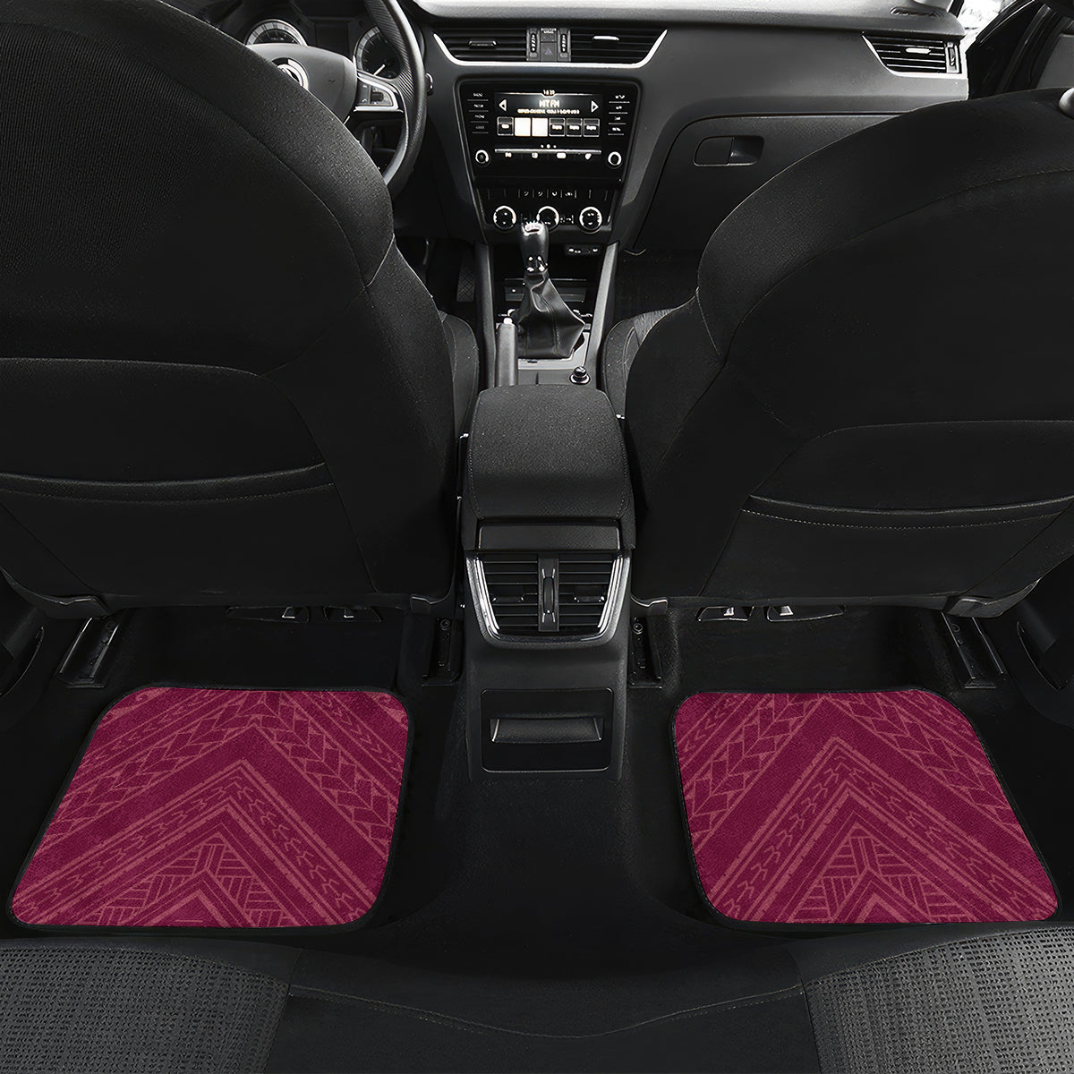 Personalised Cook Island Mangaia Gospel Day Car Mats Floral Tribal Pattern LT05 Set 2pcs - Back Maroon - Polynesian Pride