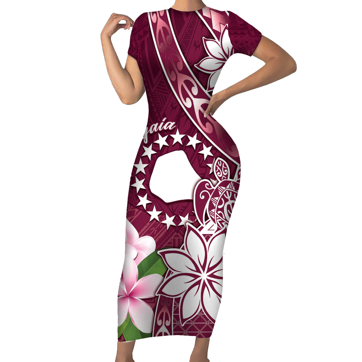 Personalised Cook Island Mangaia Gospel Day Family Matching Short Sleeve Bodycon Dress and Hawaiian Shirt Floral Tribal Pattern