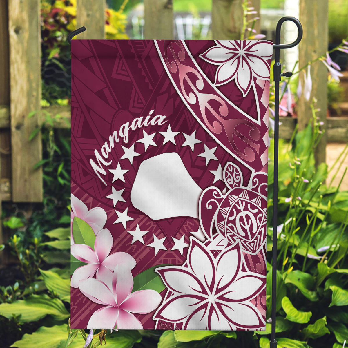 Cook Island Mangaia Gospel Day Garden Flag Floral Tribal Pattern LT05 Garden Flag Maroon - Polynesian Pride