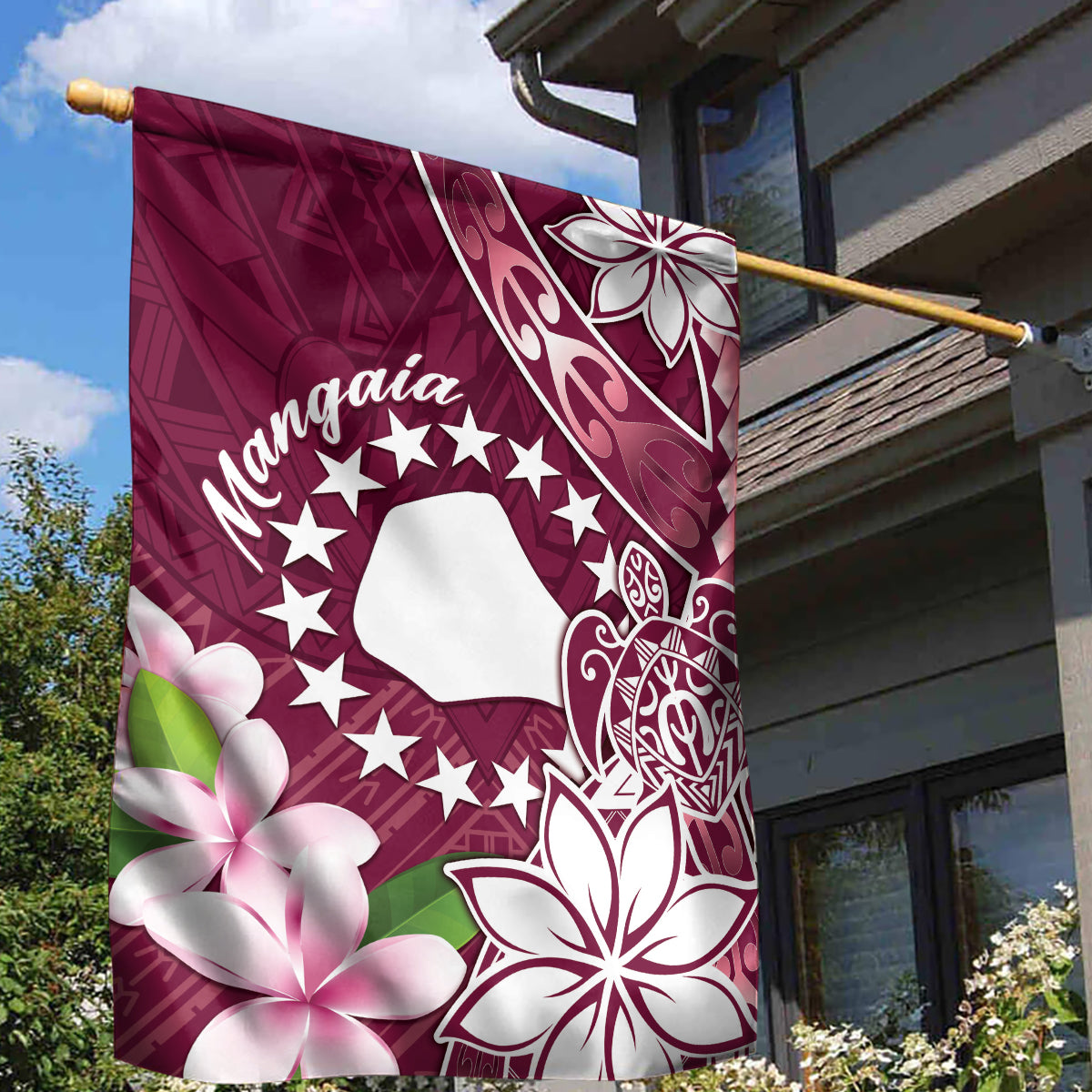 Cook Island Mangaia Gospel Day Garden Flag Floral Tribal Pattern LT05 - Polynesian Pride