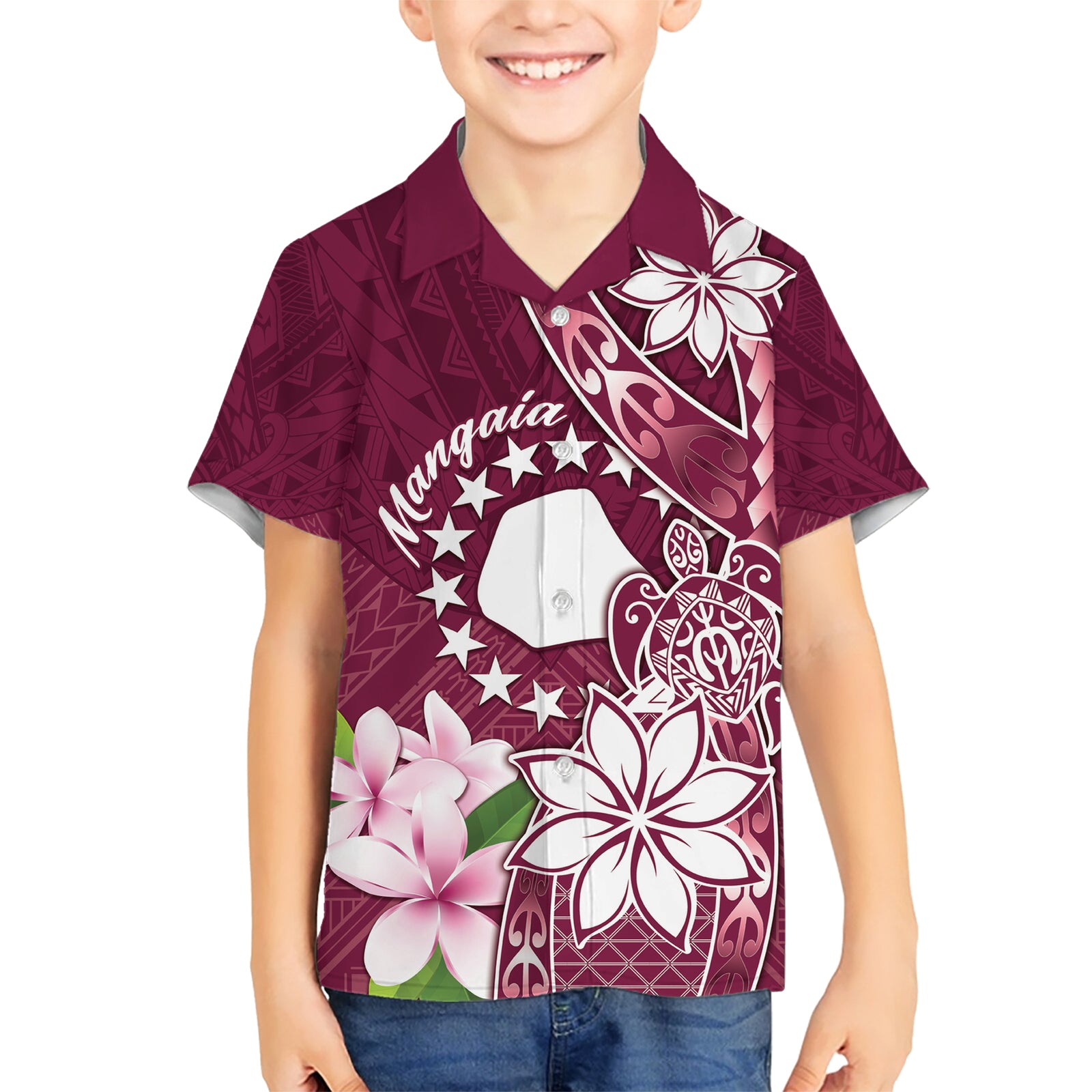 Personalised Cook Island Mangaia Gospel Day Kid Hawaiian Shirt Floral Tribal Pattern LT05 Kid Maroon - Polynesian Pride