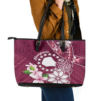 Cook Island Mangaia Gospel Day Leather Tote Bag Floral Tribal Pattern LT05 - Polynesian Pride