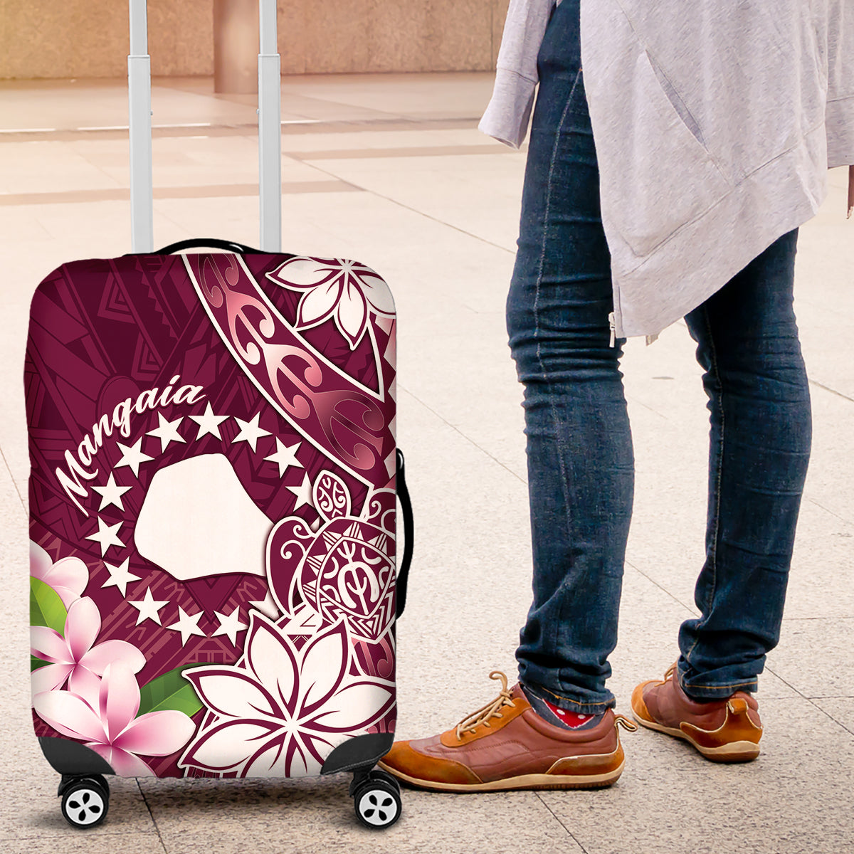 Cook Island Mangaia Gospel Day Luggage Cover Floral Tribal Pattern