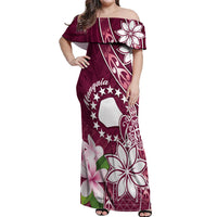 Personalised Cook Island Mangaia Gospel Day Off Shoulder Maxi Dress Floral Tribal Pattern LT05 Women Maroon - Polynesian Pride