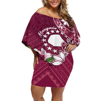 Personalised Cook Island Mangaia Gospel Day Off Shoulder Short Dress Floral Tribal Pattern LT05 Women Maroon - Polynesian Pride