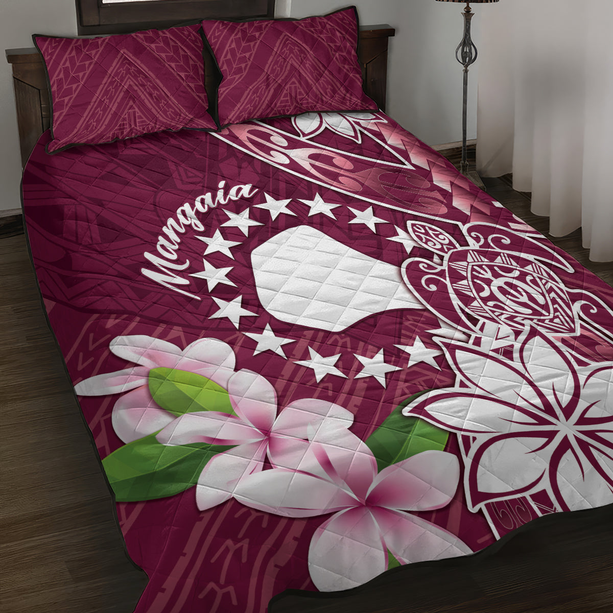 Cook Island Mangaia Gospel Day Quilt Bed Set Floral Tribal Pattern LT05 Maroon - Polynesian Pride