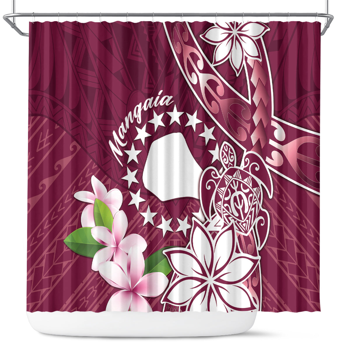 Cook Island Mangaia Gospel Day Shower Curtain Floral Tribal Pattern