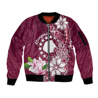 Personalised Cook Island Mangaia Gospel Day Sleeve Zip Bomber Jacket Floral Tribal Pattern LT05 Unisex Maroon - Polynesian Pride