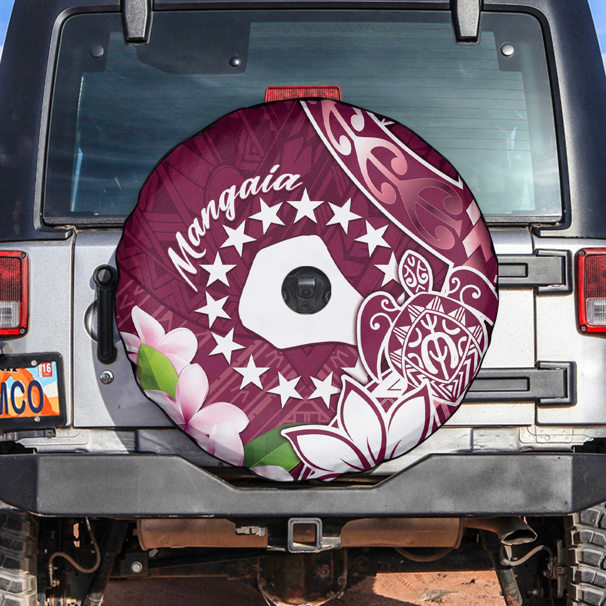 Cook Island Mangaia Gospel Day Spare Tire Cover Floral Tribal Pattern LT05 Maroon - Polynesian Pride