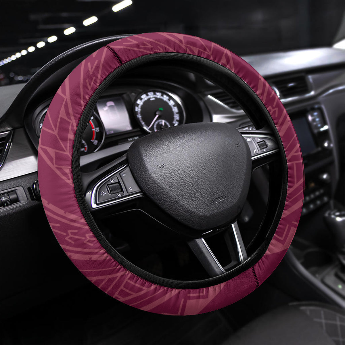 Cook Island Mangaia Gospel Day Steering Wheel Cover Floral Tribal Pattern LT05 Universal Fit Maroon - Polynesian Pride