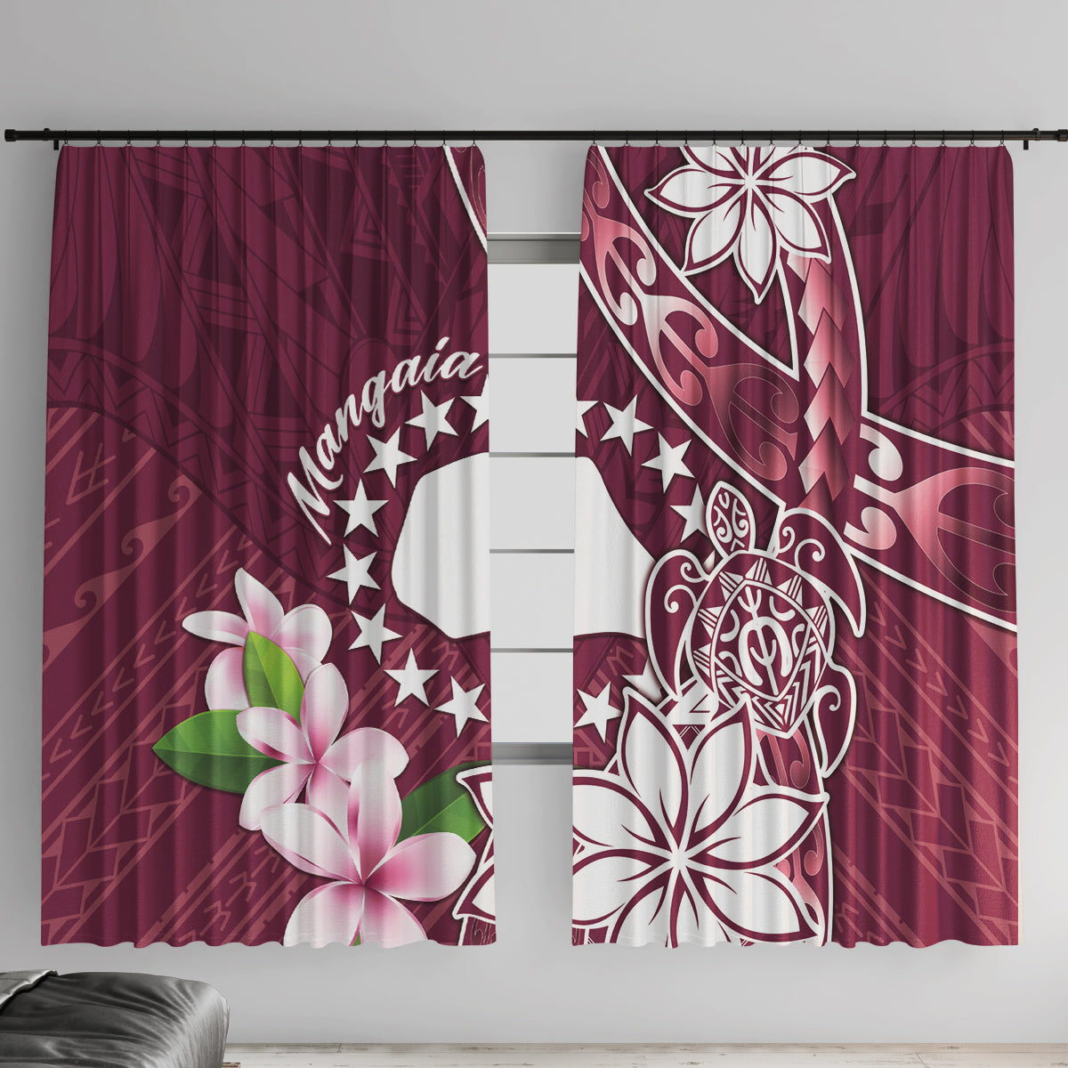 Cook Island Mangaia Gospel Day Window Curtain Floral Tribal Pattern