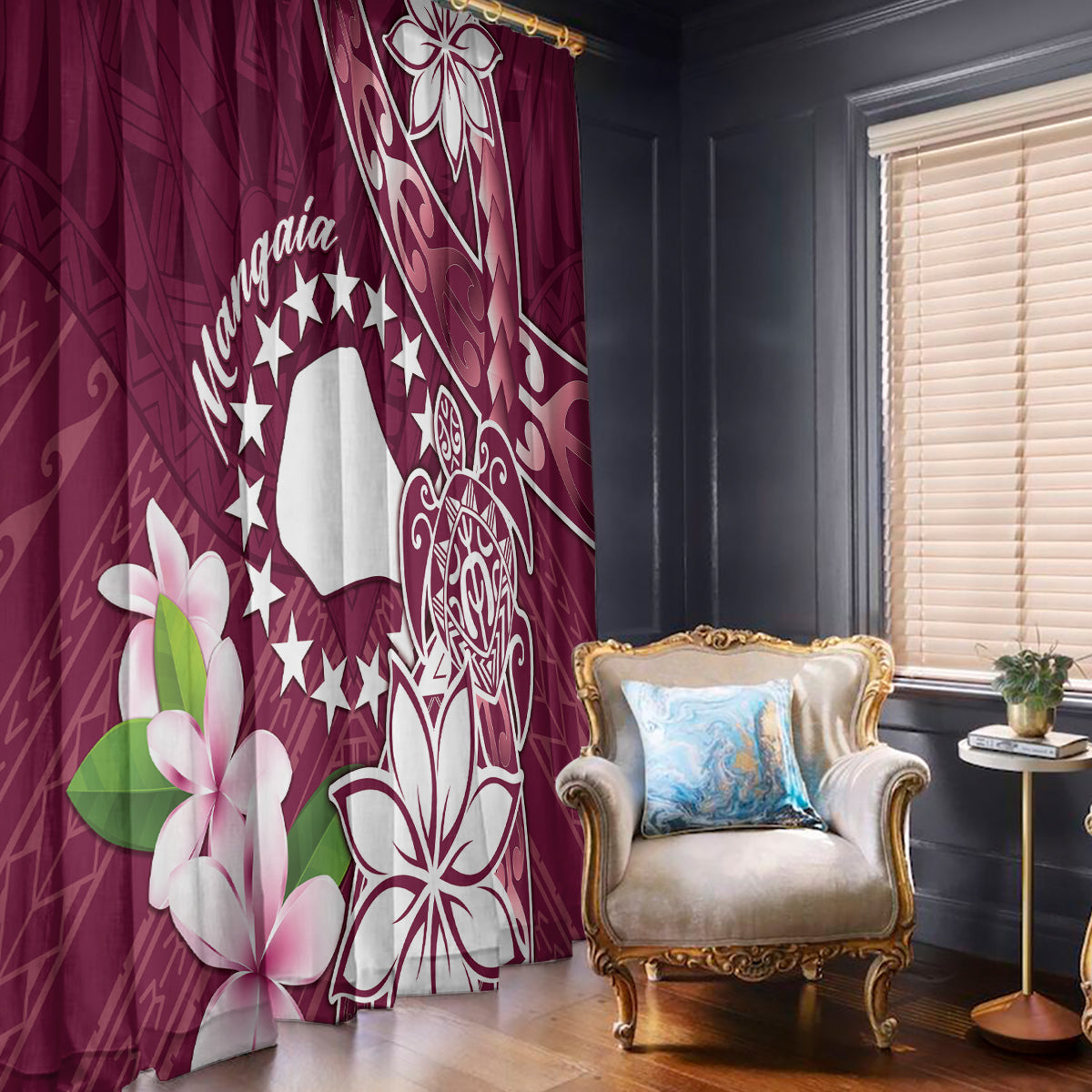 Cook Island Mangaia Gospel Day Window Curtain Floral Tribal Pattern LT05 - Polynesian Pride