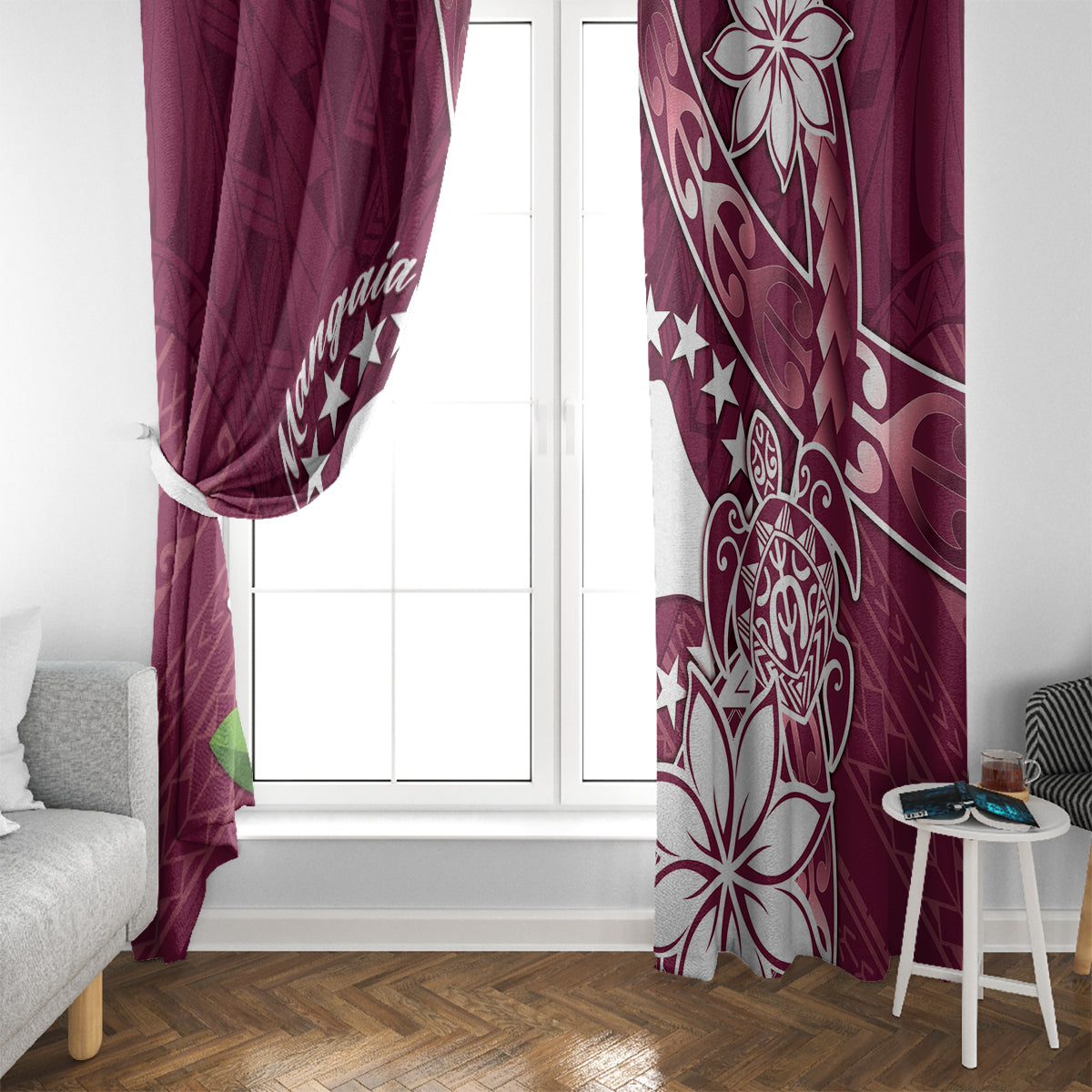 Cook Island Mangaia Gospel Day Window Curtain Floral Tribal Pattern LT05 - Polynesian Pride