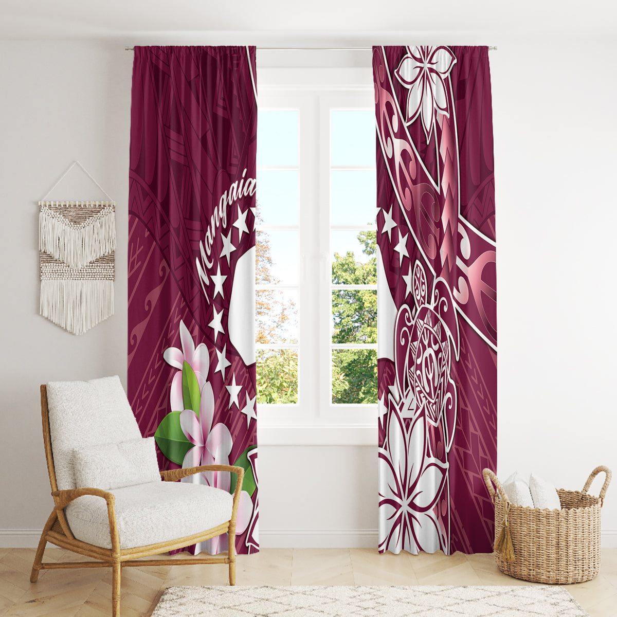 Cook Island Mangaia Gospel Day Window Curtain Floral Tribal Pattern LT05 - Polynesian Pride