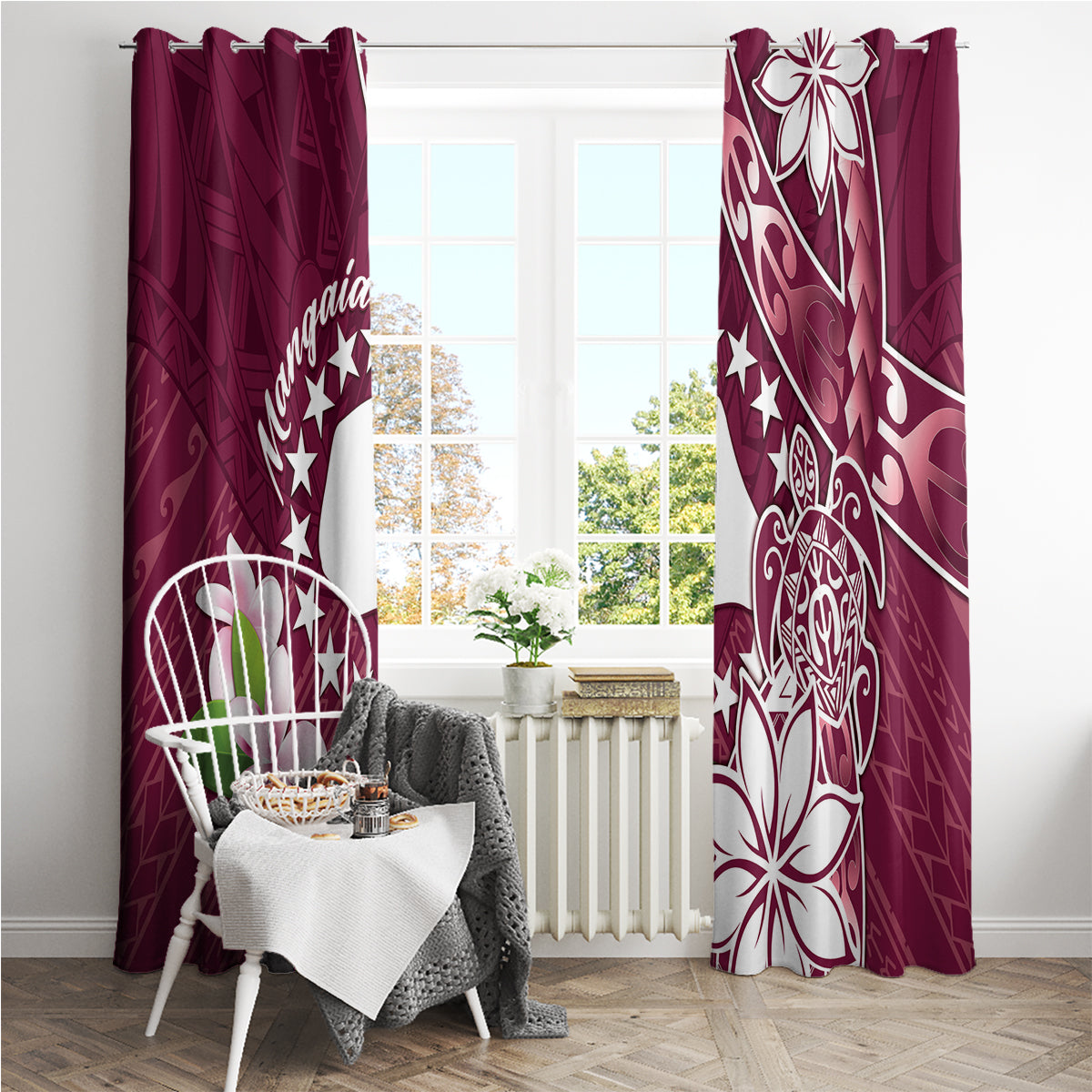 Cook Island Mangaia Gospel Day Window Curtain Floral Tribal Pattern LT05 - Polynesian Pride