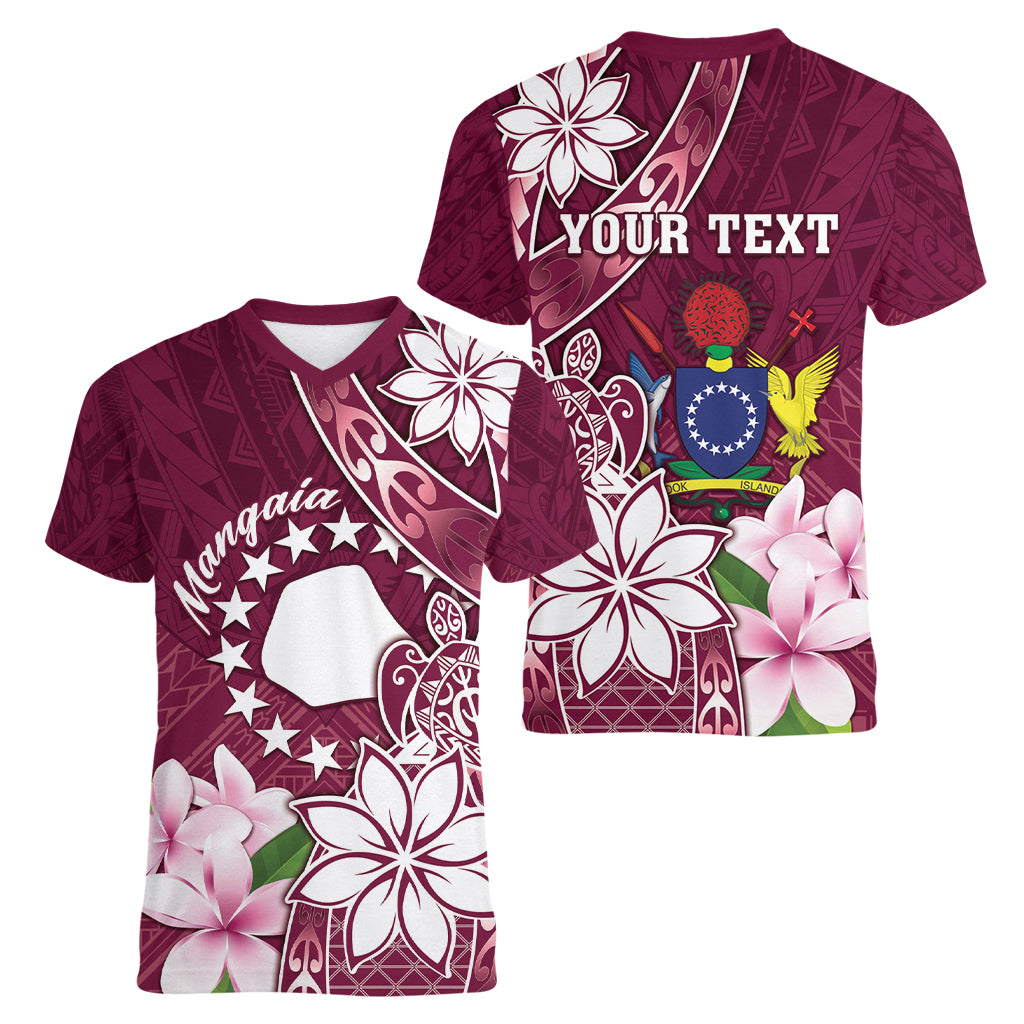 Personalised Cook Island Mangaia Gospel Day Women V-Neck T-Shirt Floral Tribal Pattern