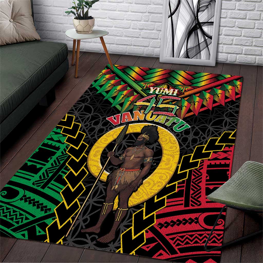 Vanuatu 45th Anniversary Independence Day Area Rug Melanesian Warrior With Sand Drawing Pattern LT05