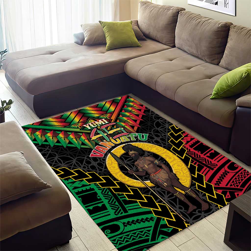 Vanuatu 45th Anniversary Independence Day Area Rug Melanesian Warrior With Sand Drawing Pattern LT05