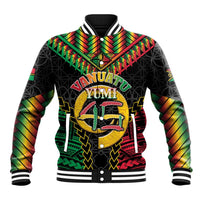 Vanuatu 45th Anniversary Independence Day Baseball Jacket Melanesian Warrior With Sand Drawing Pattern LT05 Unisex Black - Polynesian Pride