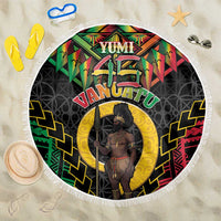 Vanuatu 45th Anniversary Independence Day Beach Blanket Melanesian Warrior With Sand Drawing Pattern LT05 One Size 150cm Black - Polynesian Pride